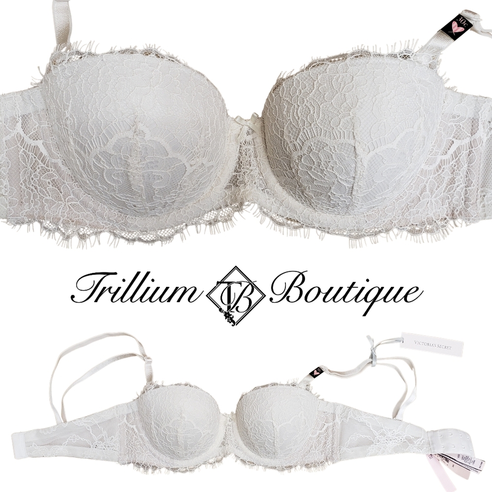 Victorias Secret Dream Angels Lightly Lined-Lace Strapless Bra Coconut White 30C